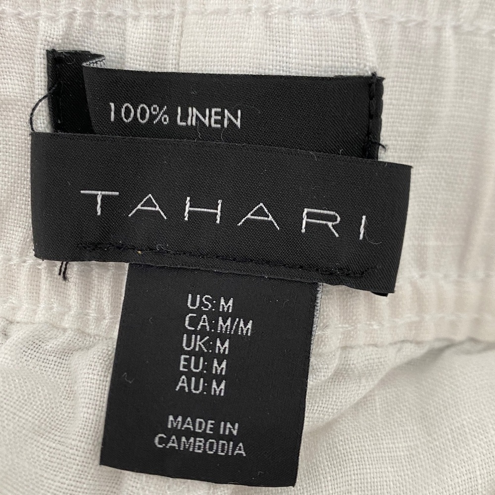 White Elastic-Waist Casual Chinos Tahari 100% Linen - Picture 4 of 4